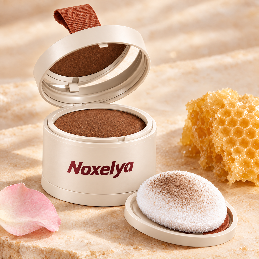 Close-up of the pressed powder texture and puff
